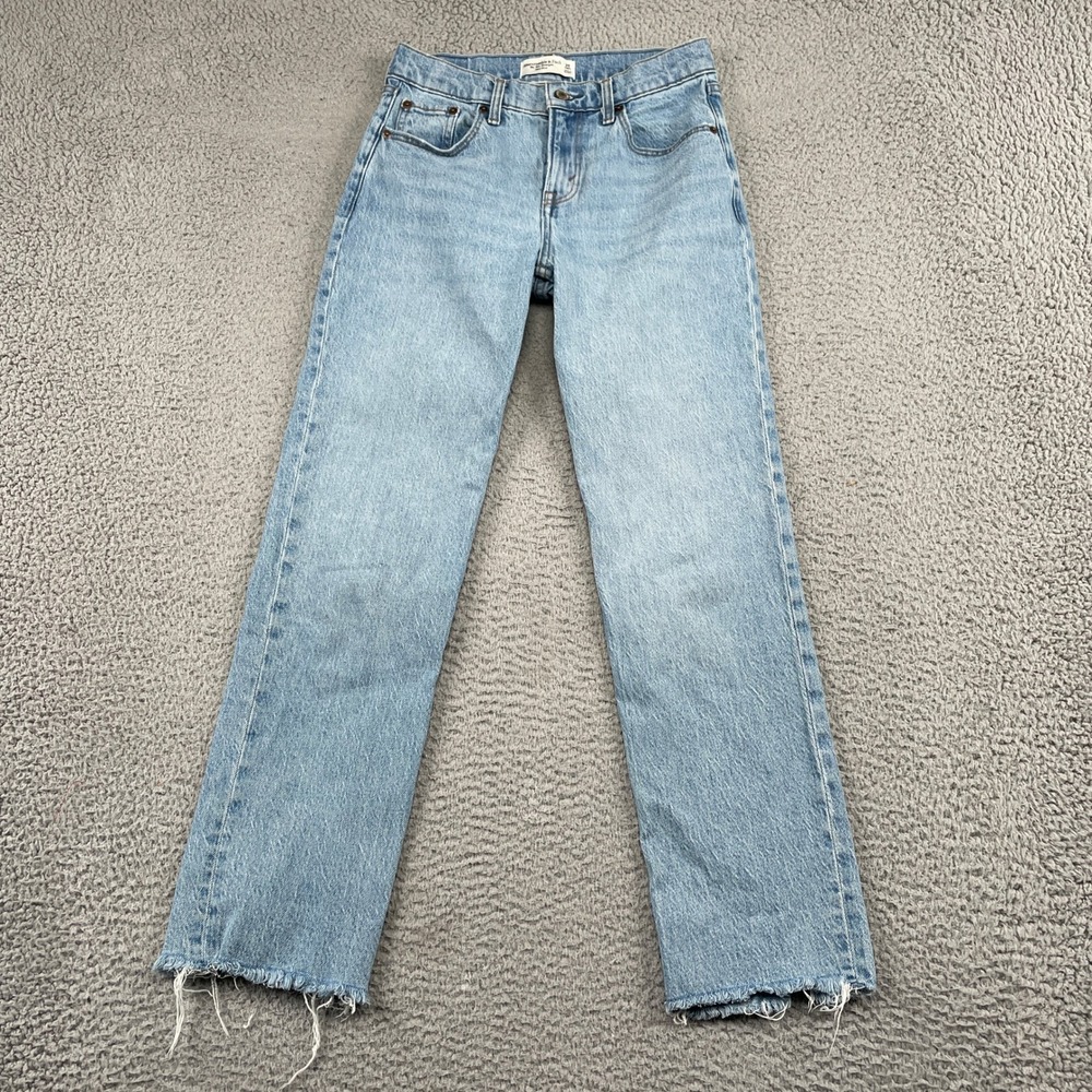 Abercrombie & Fitch Jeans Women 25 Short Light Blue 90s Straight Mid Rise Frayed
